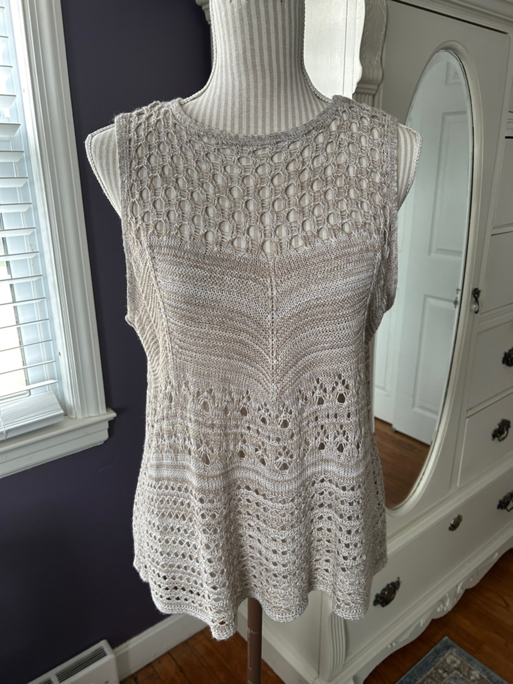 a.n.a Crochet Knit Sleeveless Tank Top in Light Beige